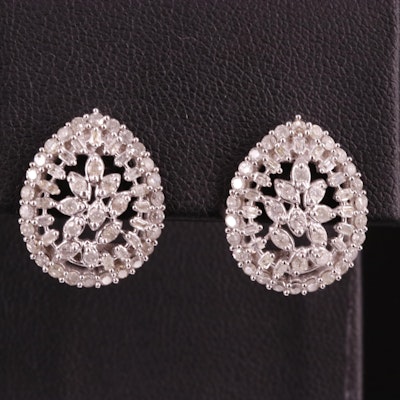 Sterling Diamond Teardrop Cluster Earrings
