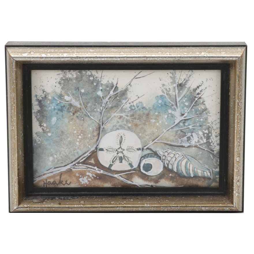 Folk Art Watercolor Painting of Shells and Sand Dollar
