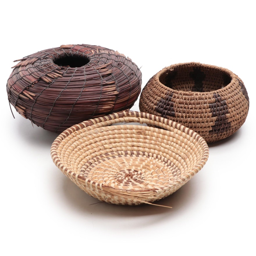Handwoven Pine Needle and Dyed Grass Baskets