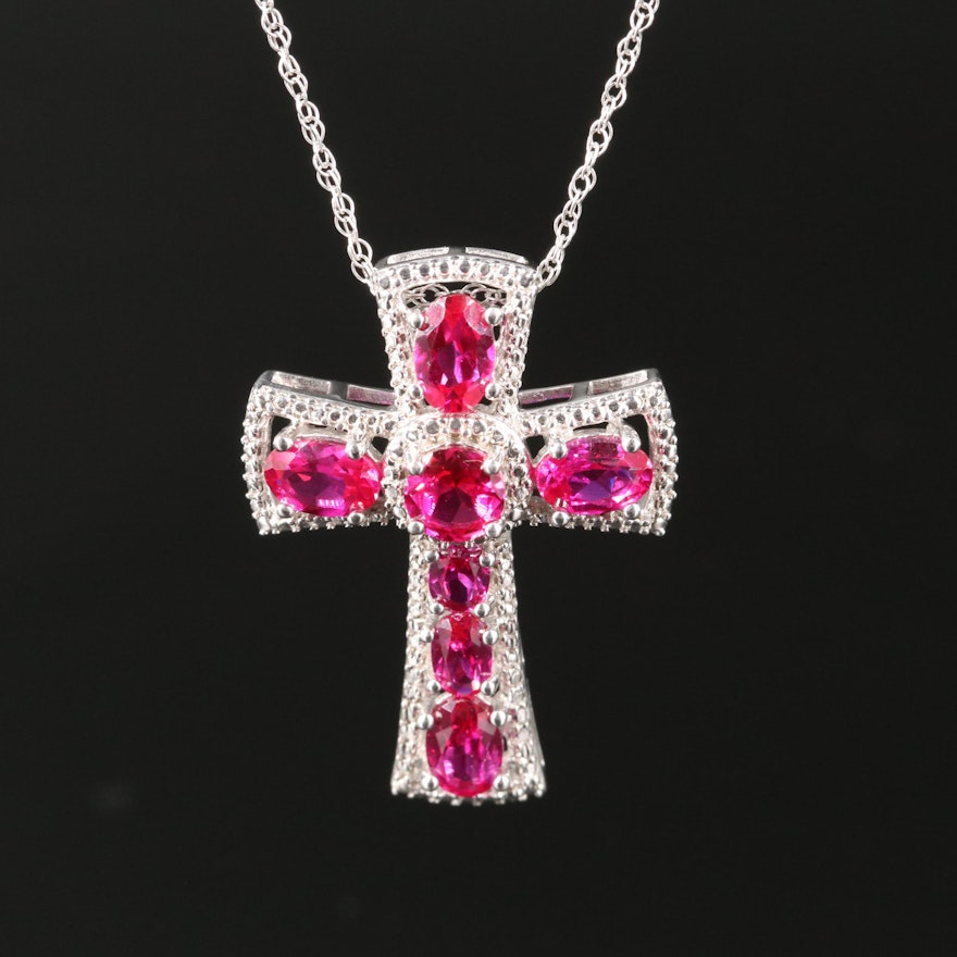 Sterling Ruby Cross Pendant Necklace