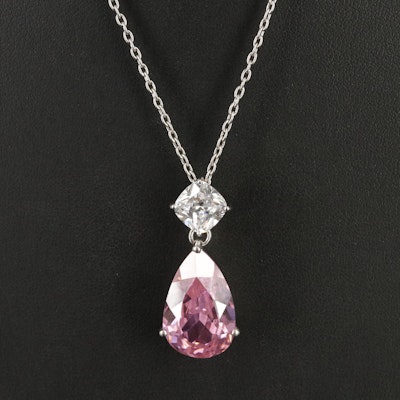 Sterling Pink and White Cubic Zirconia Pendant Necklace