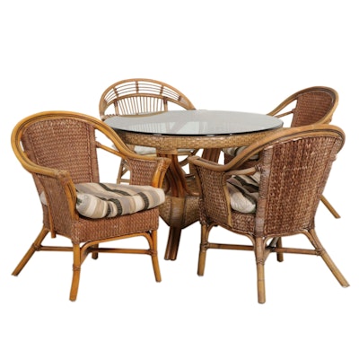 Pier 1 Rattan and Wicker Three-Piece Dining Set with Associated Chair