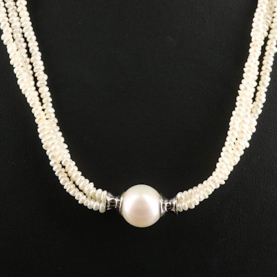 Sterling Triple-Strand Pearl Necklace
