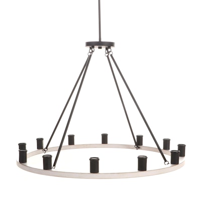 Large Modernist Wagon Wheel Style Contemporary 12-Arm Chandelier