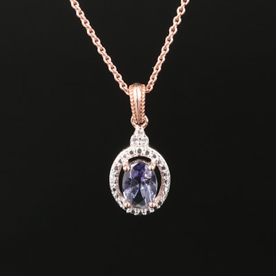 Sterling Glass and Cubic Zirconia Pendant Necklace