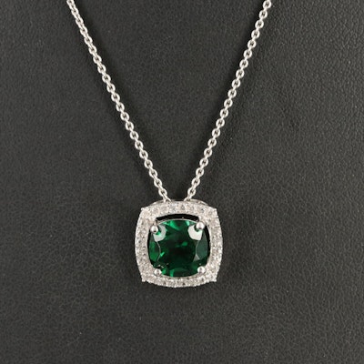Sterling Emerald and Sapphire Pendant Necklace