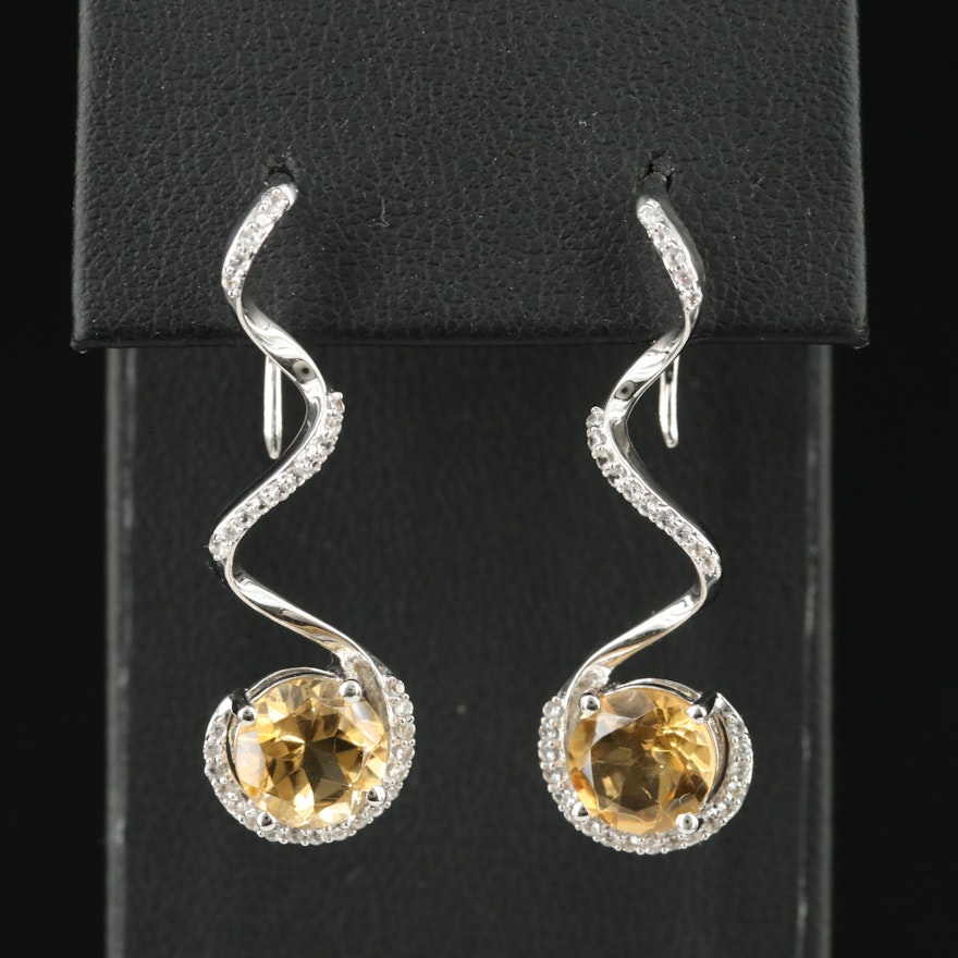 Sterling Citrine and Sapphire Spiral Earrings