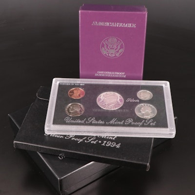 Two U.S. Mint Silver Proof Sets and a Proof American Silver Eagle