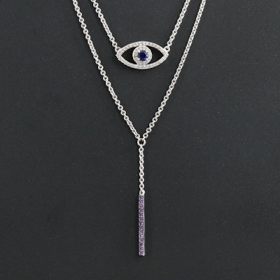 Sterling Sapphire and Amethyst Evil Eye Necklace