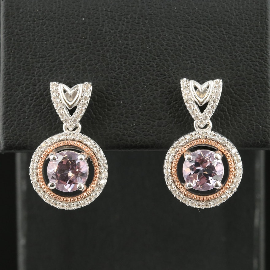 Sterling Amethyst and Sapphire Earrings with Rose Gold Accent