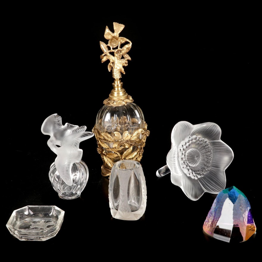 Lalique Anemone Paperweight, L'Air du Temps, Matson Ormolu on Glass Flacons