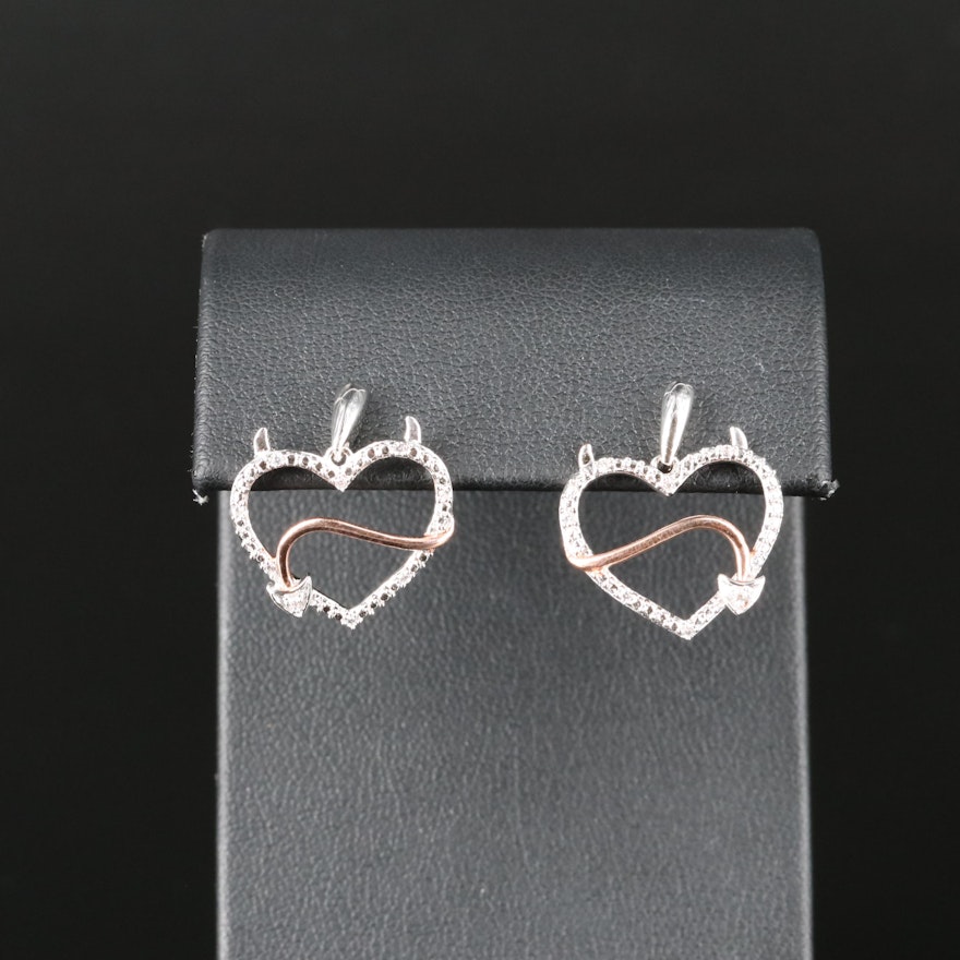 Sterling Cubic Zirconia Devil Heart Earrings