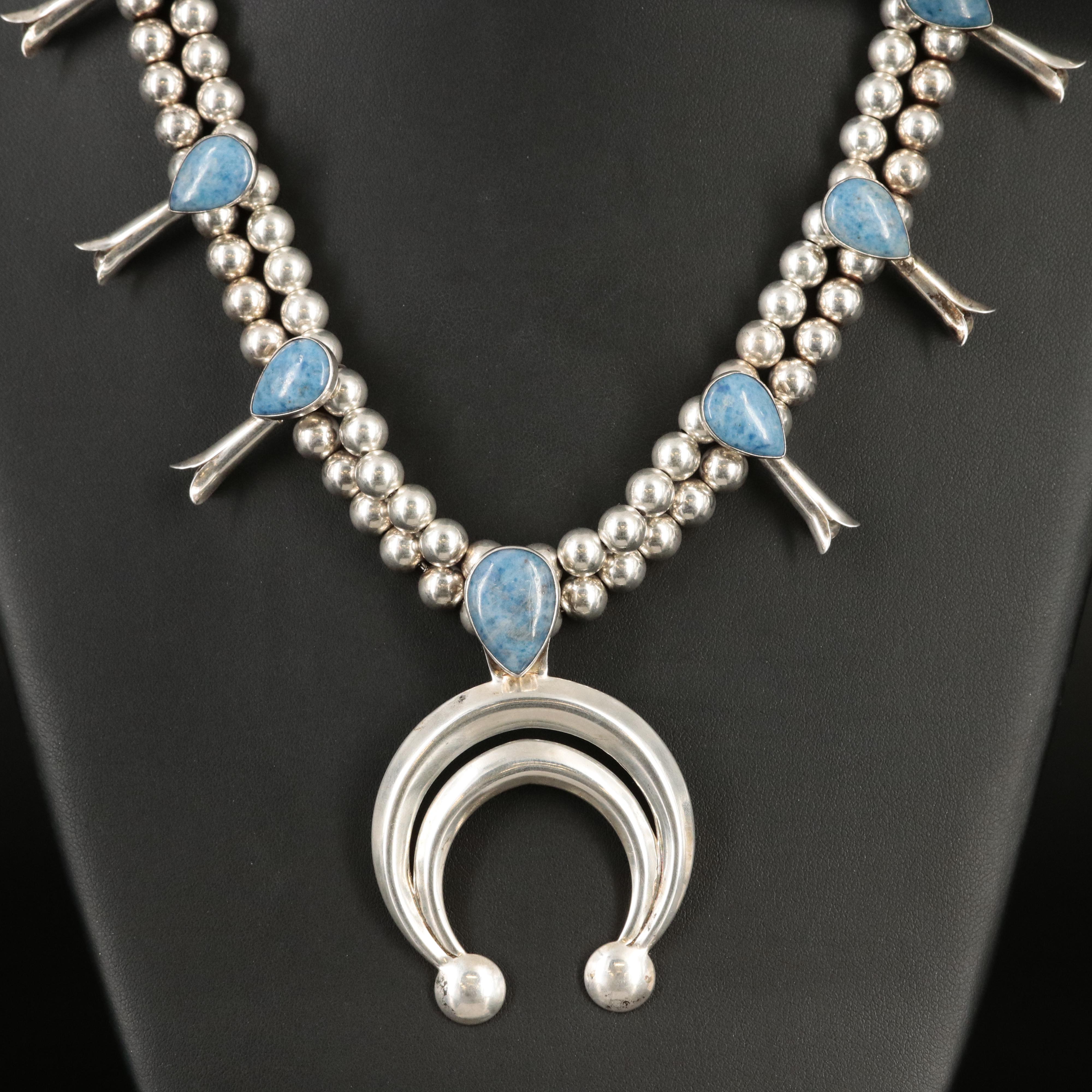 Southwestern Sterling Lapis Lazuli Squash Blossom Necklace EBTH