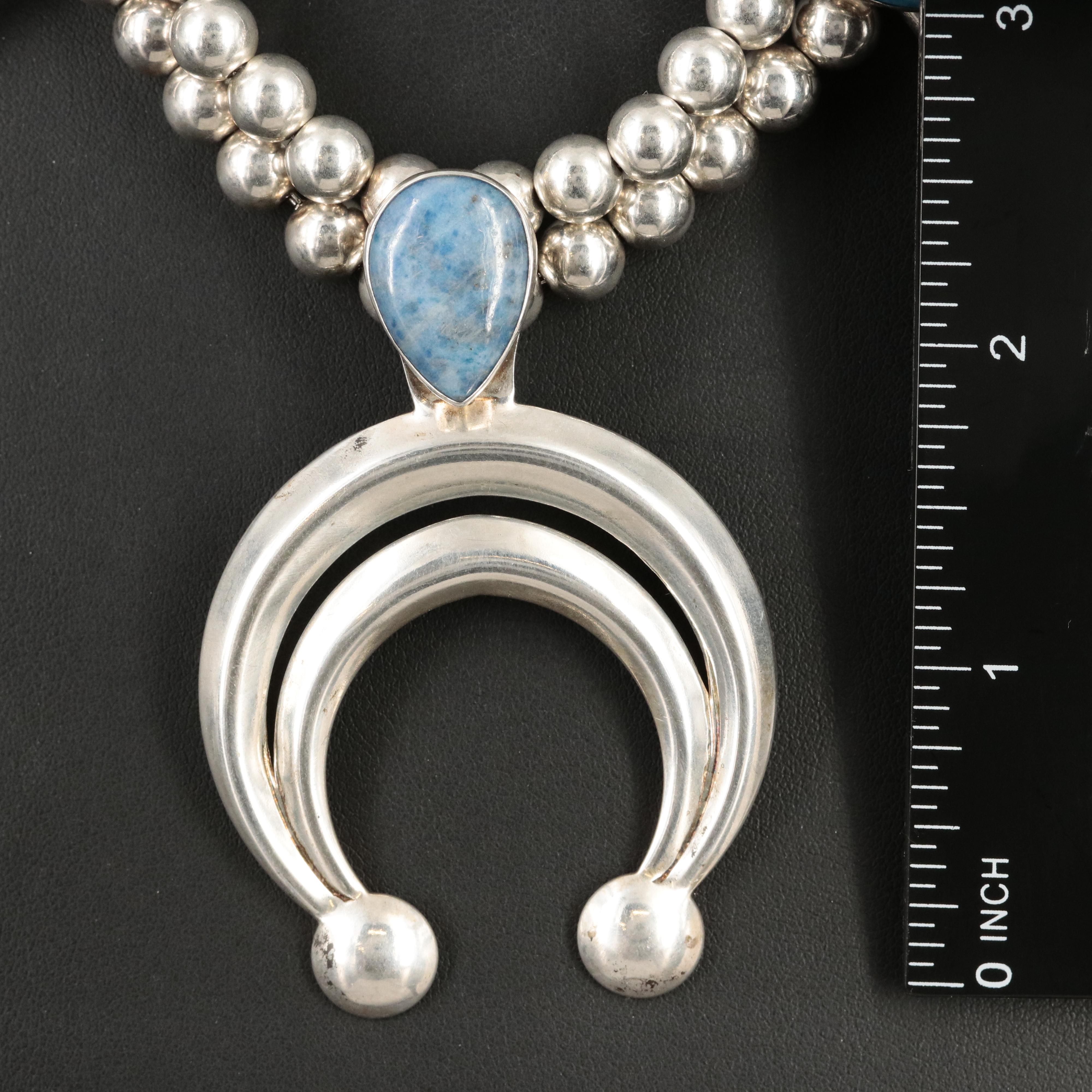 Southwestern Sterling Lapis Lazuli Squash Blossom Necklace EBTH