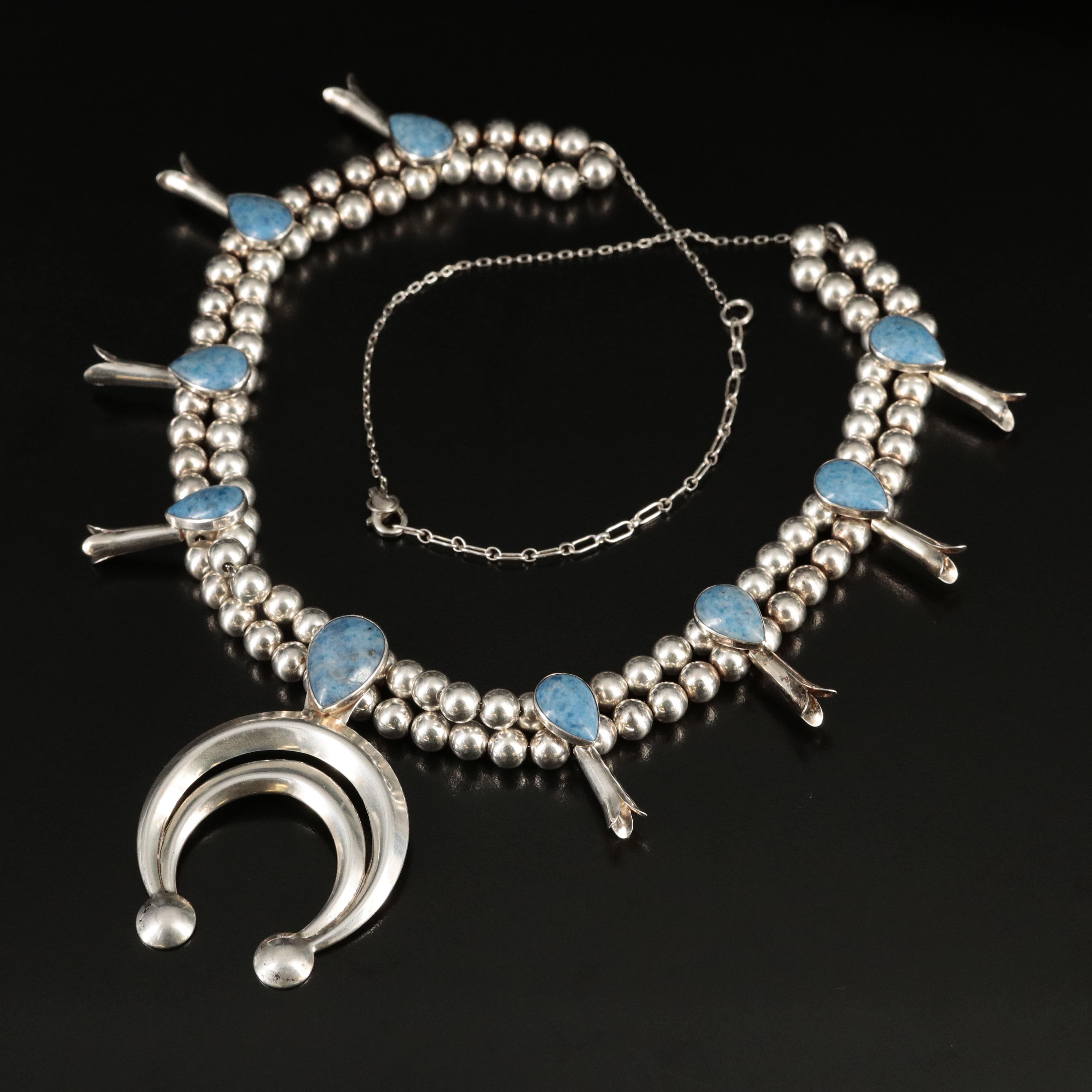 Southwestern Sterling Lapis Lazuli Squash Blossom Necklace EBTH