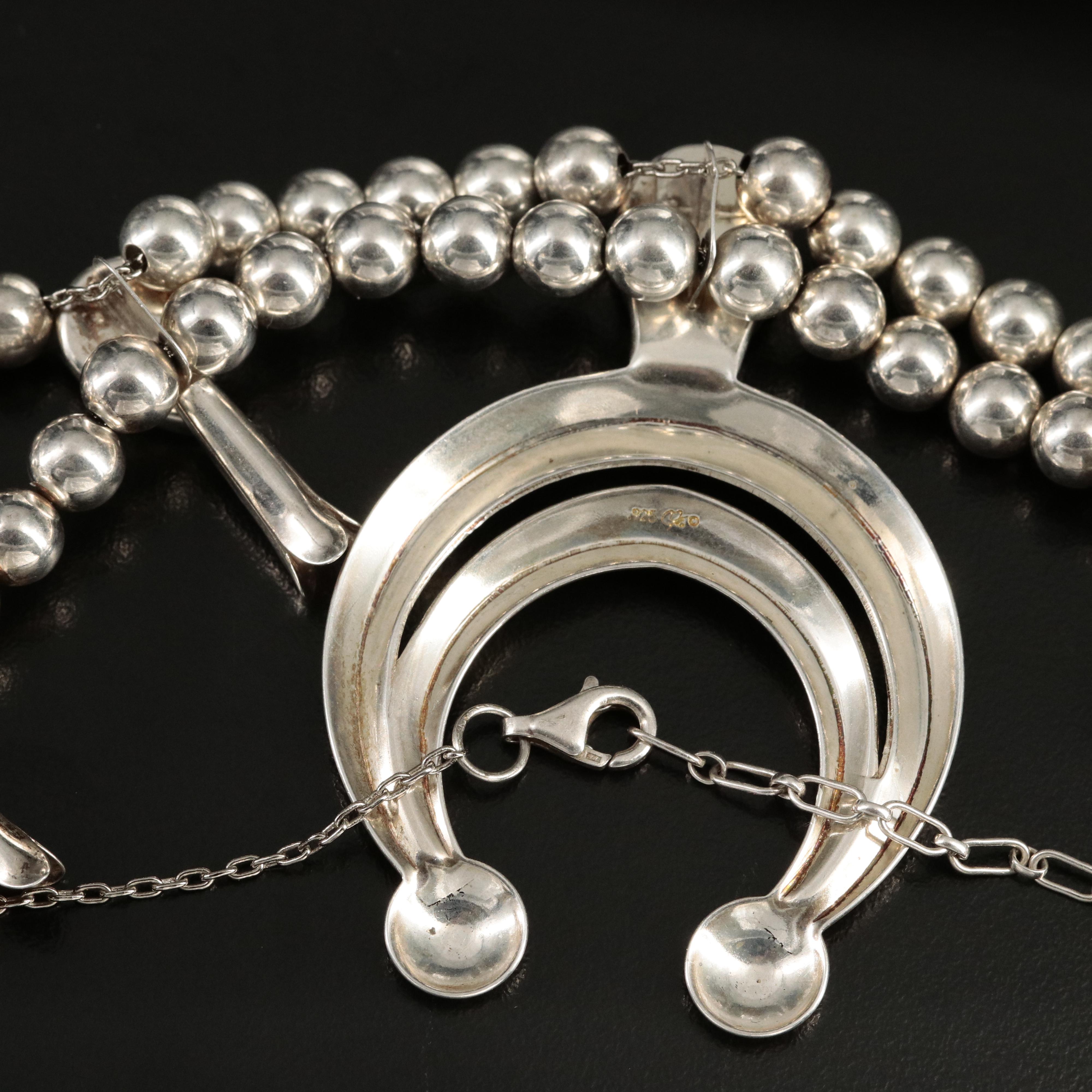 Southwestern Sterling Lapis Lazuli Squash Blossom Necklace EBTH