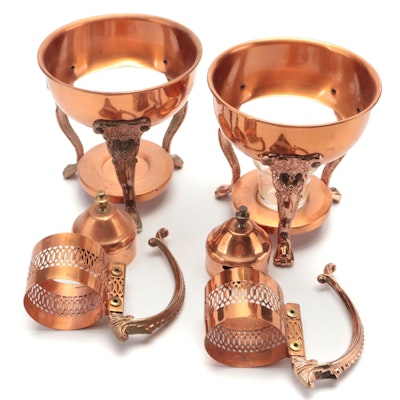 Neoclassical Style Copper Warmers and Decanter Holders with Decanter Lids