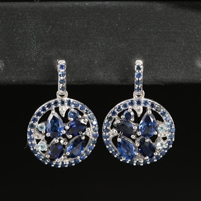 Sterling Blue Sapphire, White Sapphire and Topaz Earrings
