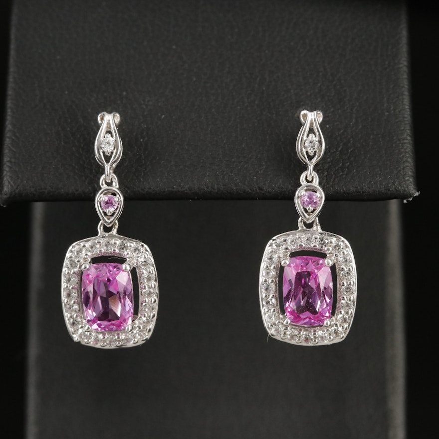 Sterling Pink and White Sapphire Earrings