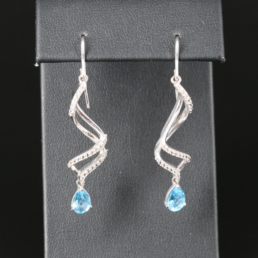Sterling Topaz and Sapphire Spiral Twist Earrings