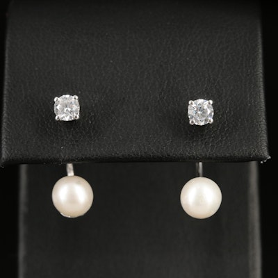 Sterling Cubic Zirconia Stud Earrings with Pearl Enhancers