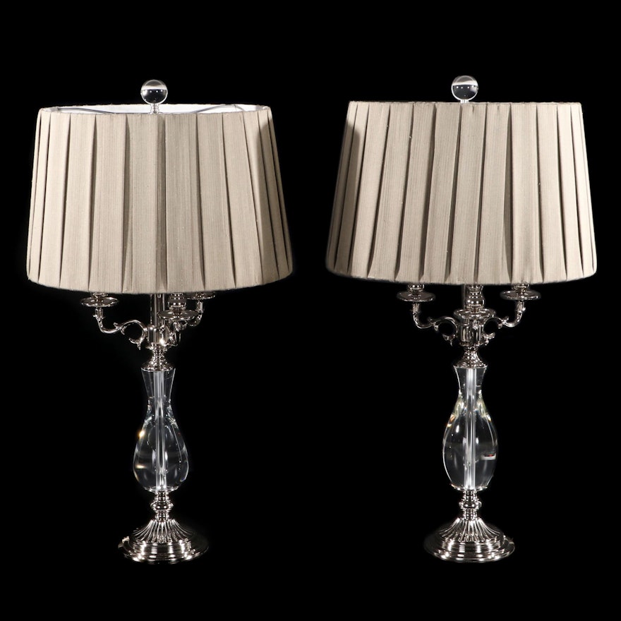 Elk Lighting Candelabra Style "Deshler" Polished Nickel and Glass Table Lamps
