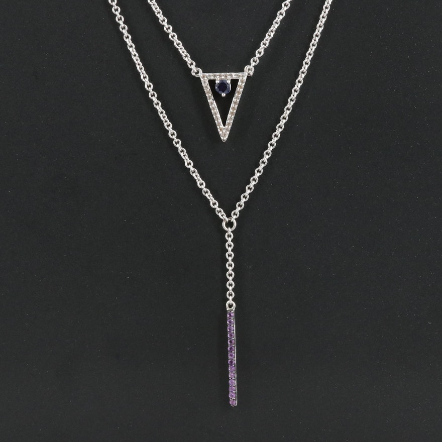 Sterling Sapphire and Amethyst Necklace
