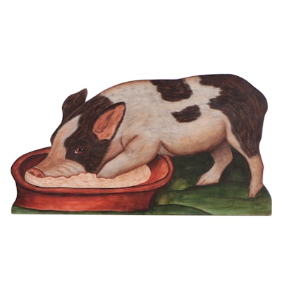Oil Painting on Board of Hog Eating