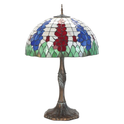 Thomas Kinkade Slag Glass Delphiniums Table Lamp