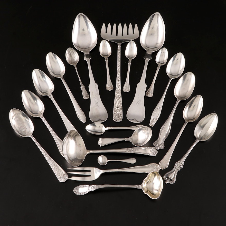 Duhme Coin Silver Serving Spoons with S. Krik & Son and Other Sterling Flatware