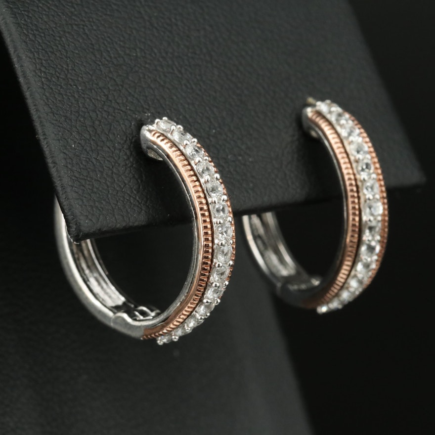 Sterling Sapphire Hoop Earrings with 10K Rose Gold Accents