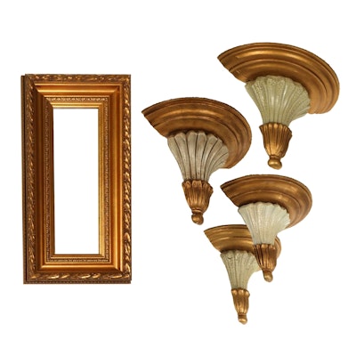 The Bombay Company Neoclassical Style Wall Shelves and Giltwood Mirror