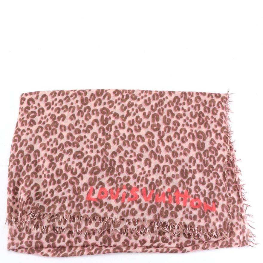 Louis Vuitton x Stephen Sprouse Animal Print Fringe Scarf in Cashmere/Silk