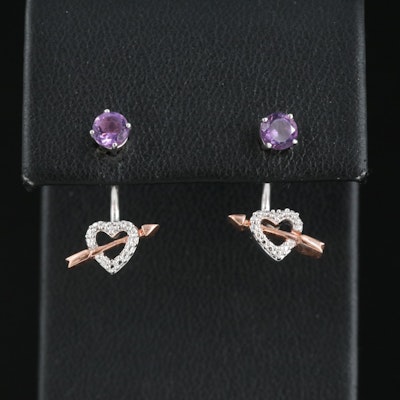 Sterling Amethyst Stud Earrings with Heart and Arrow Enhancers
