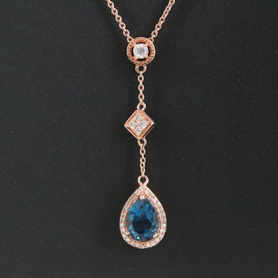 Sterling London Blue Topaz and Diamond Pendant Necklace