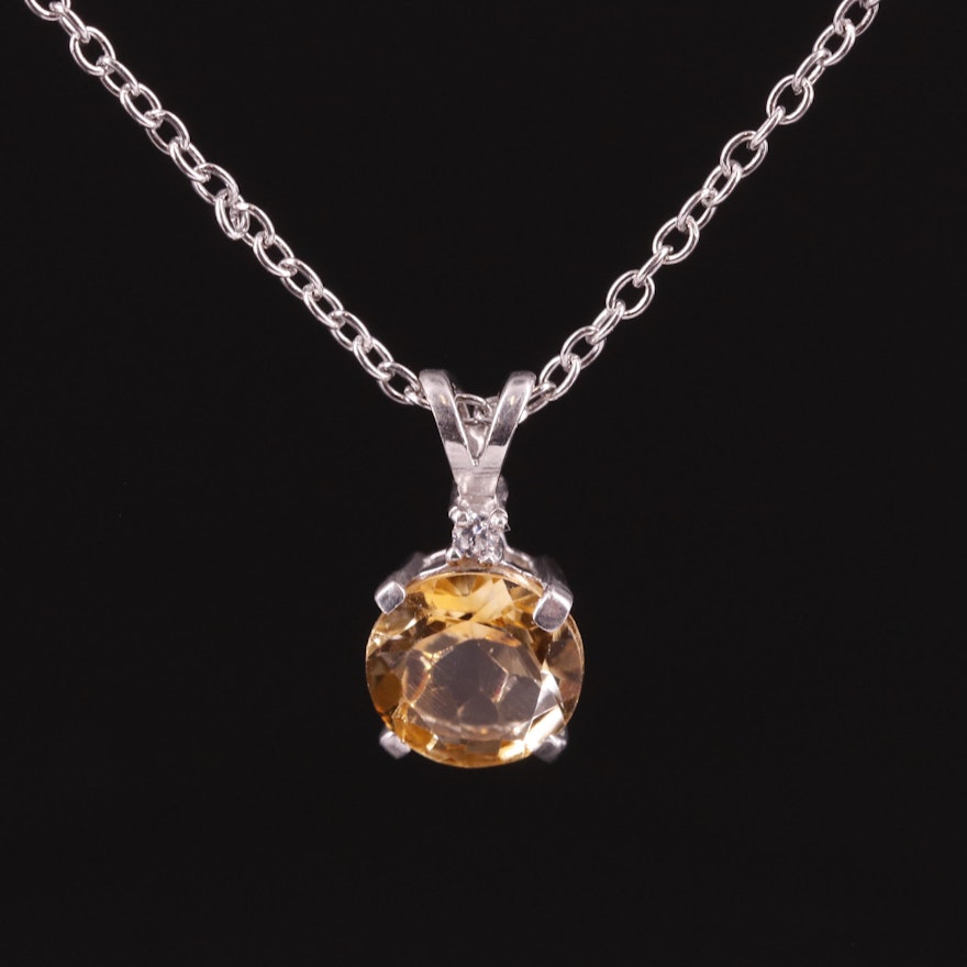 Sterling Citrine and White Topaz Pendant Necklace