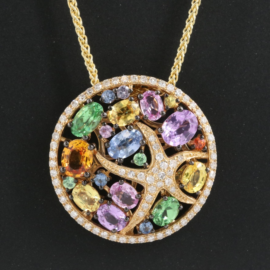 EFFY 14K Sapphire, Tsavorite and Diamond Starfish Pendant Necklace