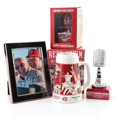 Marty Brennaman Signed Giclée with 1990 Cincinnati Reds Stein and More