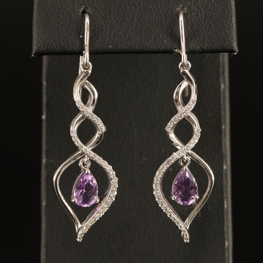Sterling Amethyst and White Sapphire Spiral Earrings