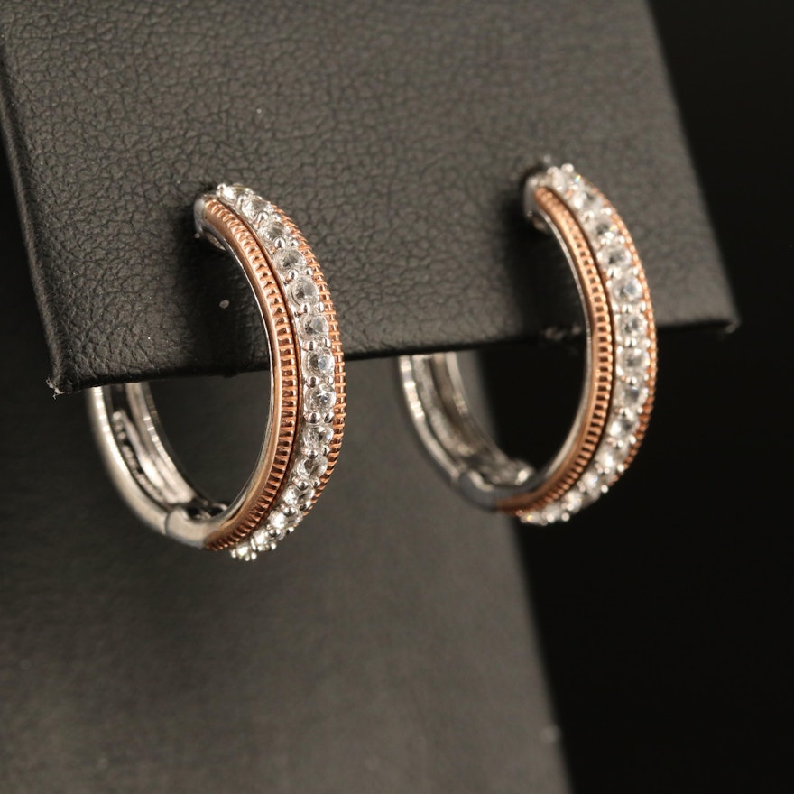 Sterling White Sapphire Hoop Earrings with 10K Accents