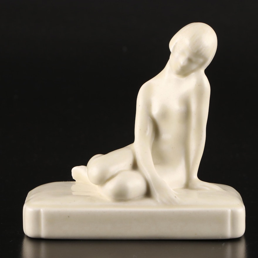 Louise Abel for Rookwood Pottery Glazed Ceramic Seated Paperweight, 1928