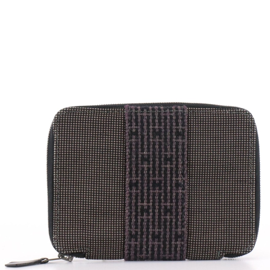 Hermès Herline Zip-Around Wallet in Gray and Black Nylon