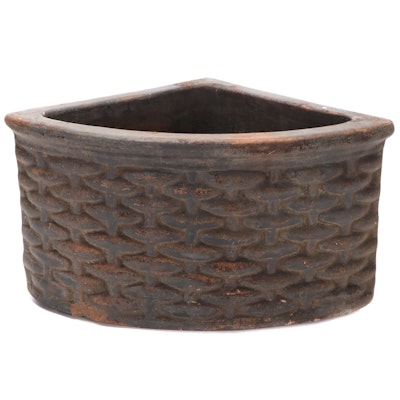 Basketweave Ceramic Corner Planter Pot