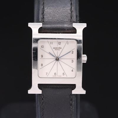 Hermès Stainless Steel Guilloché Dial H Watch