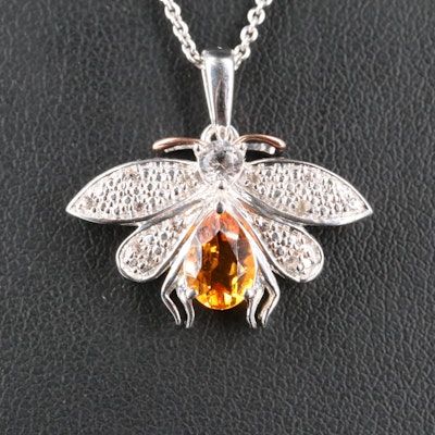 Sterling Citrine and Sapphire Insect Pendant Necklace