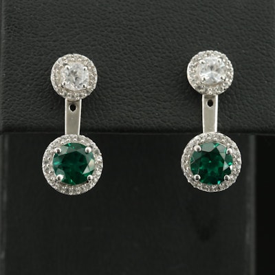 Sterling Emerald and White Sapphire Stud and Enhancer Earrings