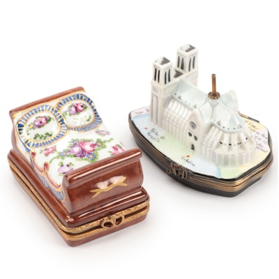 Notre-Dame de Paris and Bed Themed Porcelain Limoges Boxes