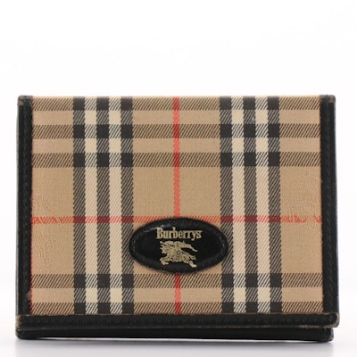 Burberrys Bifold Compact Wallet in Haymarket Check Canvas and Black Leather Trim