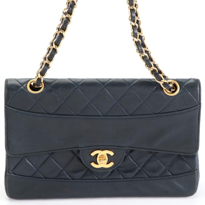 Chanel Flap Bag in Navy Quilted Lambskin Leather with Box