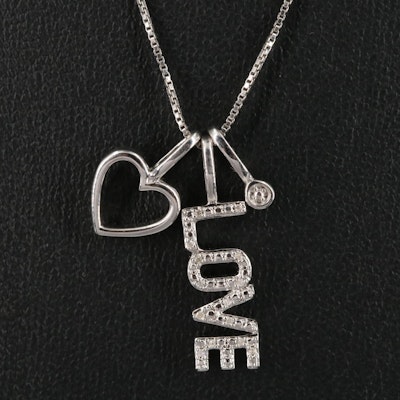 Sterling 0.03 CTW Diamond "Love" and Heart Pendant Necklace